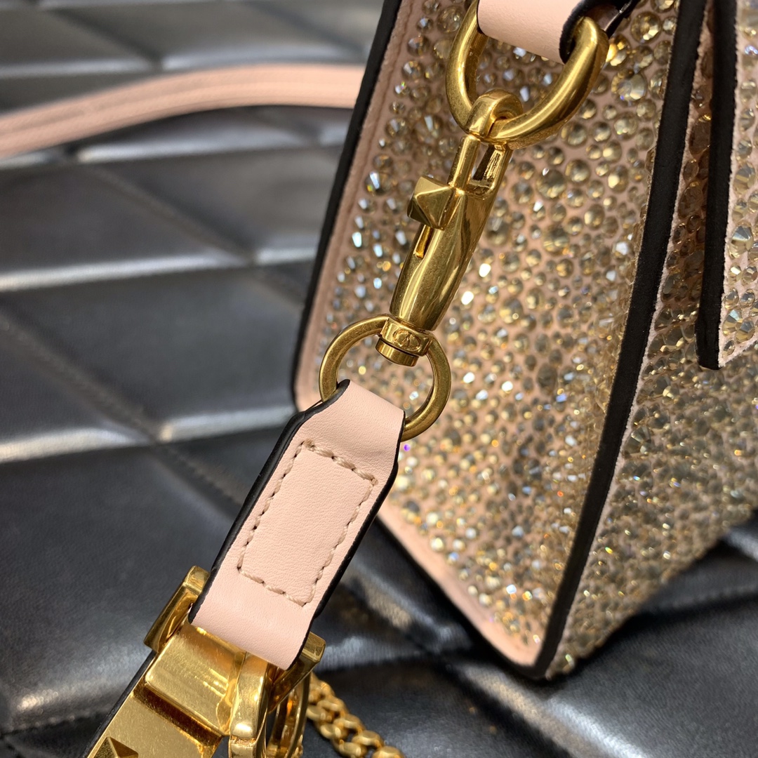 Valentino Garavani Vsling Mini Handbag Entirely Covered in Apricot Rhinestones 